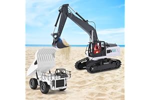 Lischwert vehículos de construcción con Control Remoto,Excavadora RC a Escala 1:24 y camión volquete RC con Luces y Sonidos,Camiones excavadoras de Juguete para niños y niñas