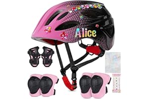 EllaSeek Kinder Fahrradhelm Knieschoner Protektoren Set Ellenbogenschützer Handgelenkschoner für 3-8 Jahre Mädchen Helm Skaterhelm mit DIY Aufklebern Für Jungen Skates Rollschuhe Skateboard Fahrrad
