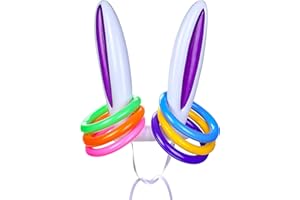 LOKIPA Easter Inflatable Bunny Rabbit Ears Toss Game with 6 Toss Rings For Easter Toss Game