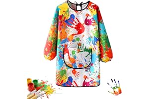IWTBNOA Bata de pintura para niños azul, delantal infantil con mangas, delantal de pintura para niños, bata de arte para niños, 7 ~ 11 años, talla L (altura 120 ~ 140 cm), delantal para manualidades