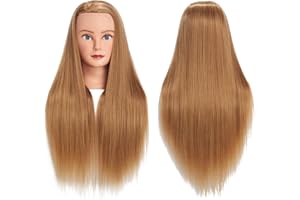 TRAINING HEAD Testa di manichino con capelli in fibra sintetica, lunghezza 65-70 cm, per la formazione professionale dei parrucchieri, morsetto incluso
