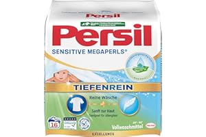 ‎PERSIL Persil Sensitive Megaperls (5 x 16 Waschladungen), Waschmittel für Allergiker mit beruhigender Aloe vera für sensible Haut, effektiv von 20 °C bis 95 °C, ECARF-zertifiziert