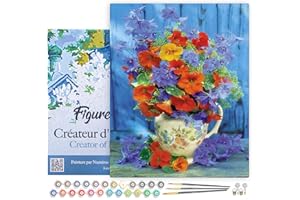 Figured'Art Pintar por Numeros Adultos con marco Ramo de naranja y púrpura - Manualidades pintura acrilica Kit Cuadro DIY completo - 40x50cm con bastidor montado