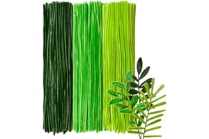 GUWINA 300 Pièces Fil Chenille Vert pour Loisirs Créatifs, 30cm Long et 8mm d'Épaisseur, Lot de Cure Pipe Multicolores, 3 Couleurs pour Fleurs DIY et Décoration Festive (Dégradé de Vert)