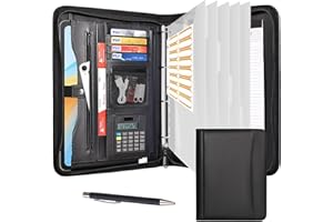 Leathario Cartella portadocumenti formato A4 in pelle vegana, per lavoro e conferenze, organizer con cerniera, Nero-004n