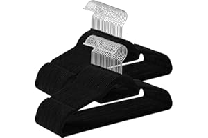 SONGMICS Cintres en velours, lot de 50, ABC plus flocage, Noir, 50 pièces