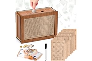 JOYSAL Caja de Ahorro de Madera Con Números Marcados - Hucha Retro 22x15x13 cm Con Destino de Ahorro - Almacenamiento Reutilizable €500 €1,000 €2,000 €3,000 €5,000 Euro