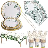 Nkaiso Sage Green Dinnerware Set, 121 Pieces Including Plates, Napkins, Cups and Straws