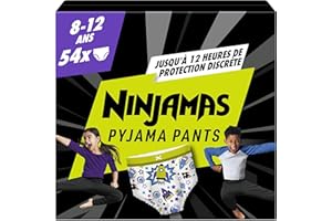 Pampers Ninjamas Pyjama Pants Garçon, 54 Sous-Vêtements de nuit Absorbants, 8-12 Ans, 27-43kg, Protection Maximale Contre Les Fuites Toute La Nuit En Toute Discrétion, Pack 1 Mois