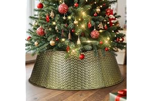 Lanpn Metal Collar Árbol de Navidad 70cm, Albero Natale Decorativo Christmas Tree Collar para Mediana M Árboles Artificiales Interior Exterior - Decoración Navideña (Dorado, Tejido Horizontal)