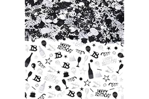 RUMIA 3000 Stück schwarz-silberne Konfetti-Dekorationen zum 18. Geburtstag mit Diamanten, schwarz-silberne Party-Tischdekoration zum 18. Geburtstag, Metallfolien-Konfetti-Streuer für Jungen und Mädchen