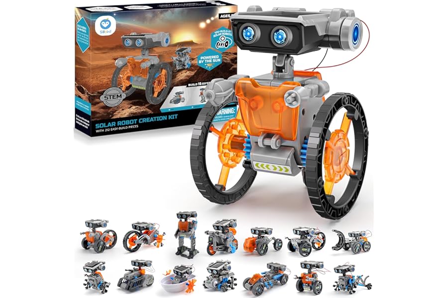 Sillbird Solar Robot Kit STEM Gift for Boys Aged 8-12, 15-in-1 DIY Science Educational Robotic Toy for Kids Teens Birthday, Powered by The Sun or Battery with 212 Pieces