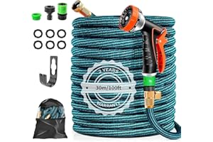 GLADTOP Tuyau d'Arrosage Flexible 30M/100FT Ultra-Résistant – 4 Couches en Latex Renforcé avec Buse Multifonction 10 Modes + Raccord Universel (3/4" et 1/2") – Pour Arrosage, Lavage et Jardinag