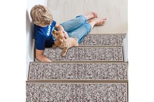 JHLGRE Tappeti per Scale Interne, 20cm*76cm 15pcs, Coprigradini per Scale, Tappetini per Scale in Legno, Tappetino Antiscivolo e Fonoassorbente con Retro Adesivo, Arancione