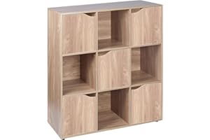 URBNLIVING 9 Cube Oak effect Modular Wooden Bookcase Shelving Display Shelf Storage Unit with 5 Oak Doors