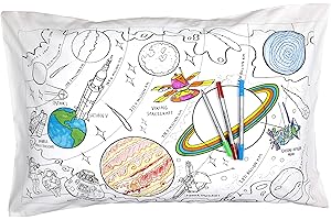 eatsleepdoodle Colouring Pillowcase w/ 10pk Washable Markers - 75x50cm Space Kids Colouring Pillowcase - Ultra Washable & Reusable Arts and Crafts