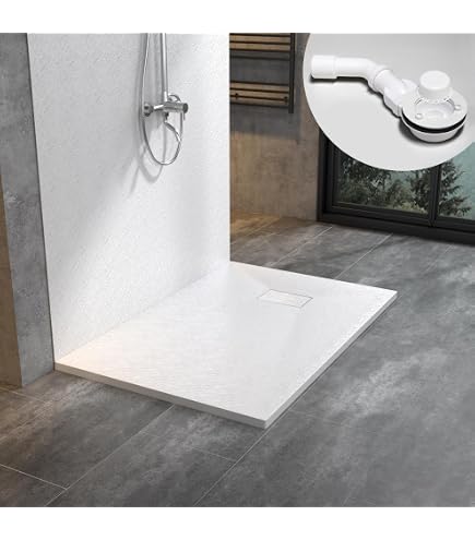 AQUABAD Duschwanne 'Palast' – 90x90 Cm Viertelkreis, White Stone, Mit LeakProtect, Inkl. Ablaufgarnitur, Blende Poliertes Gold