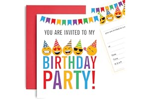 Huxters Kid's Birthday Party Invites - Children's Fun Birthday Emoji Invitations - A6 Postcard Size Ready to Write (10 Pack)