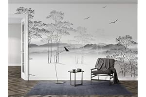 SILK ROAD EU™ Papier Peint Soie Panoramique Esquisse noir et blanc, 500 × 280cm, 3D Poster Geant Mural Personnalisé, abstrait arbre minimaliste, pour Salon Chambre restaurant Décoration Murale