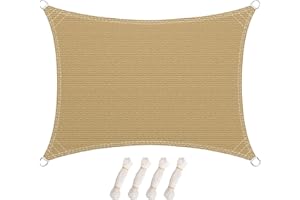 LARMNEE Voile d'Ombrage, 3 x 5 m, Rectangulaire, HDPE, pour Jardin Terrasse Fête Piscine, Protection Solaire, Coupe-Vent, Résistant à la Pluie, Anti UV, Durable, Sable ESD35SH02