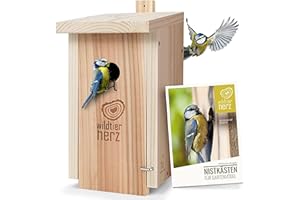 wildtier herz | Nichoir Oiseaux Exterieur - Maison Oiseaux, Nichoir en Bois Idéal pour Les Espèces Tel Que Les Mésanges - Cabane Oiseaux Exterieur avec 28 Mm - Nichoir Mesange Et Autres Espèces.
