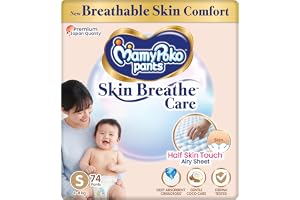 MamyPoko Pants Skin Breathe Care | Baby Diapers Small Size (S) | 74 Count | 4-8Kgs | Half Skin Touch Airy She…