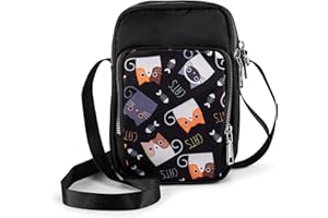 LARECHOR Mała torba na ramię z tkaniny dla kobiet i dziewcząt z uroczym wzorem, 3 przegródkami i długim paskiem