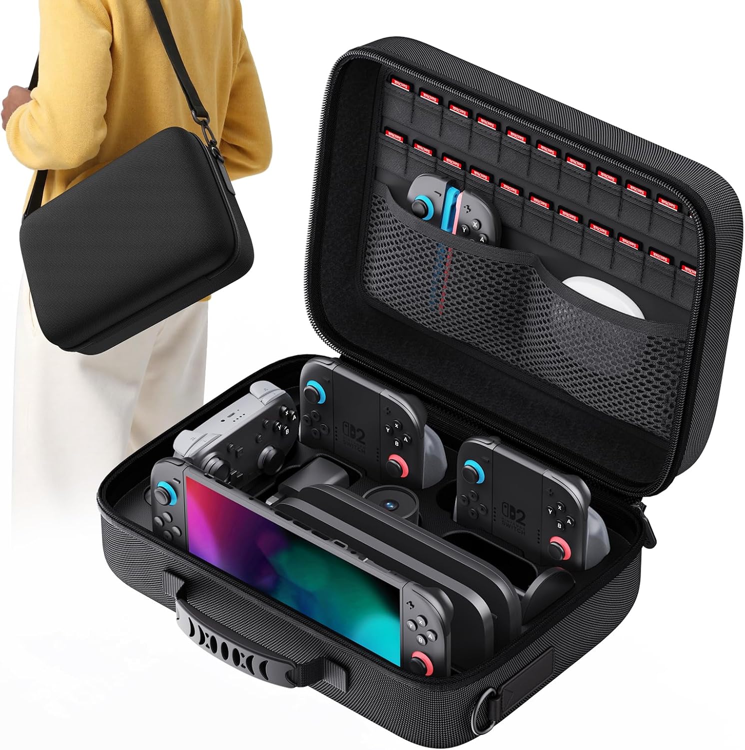 Lmcpa Funda para Nintendo Switch 2,Funda Protectora Dura de Viaje Rígida Todo en uno Grande,Estuche Rígida Portátil con Protección 22 Ranuras para Juegos para Switch 2 Accesorios,Negro