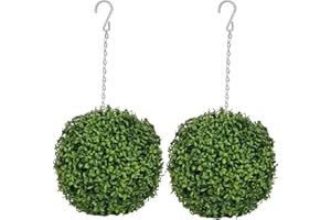 FOCEFEC Christmas Boxwood Topiary Balls, 28cm Artificial Leaf Hanging Ornaments, 2pack Garden Plant Decorative Balls for Indoor Outdoor Use, UV Fade Protected, Pre-Attached Chain with Hook