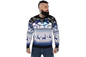 U LOOK UGLY TODAY Weihnachtspullover Herren Damen Unisex LED Licht Lustig Sweater Pulli Hässlich Xmas Strickpullover Weihnachtspulli mit LED Lampe für Weihnachtsparty