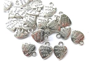 Birsppy 50 Charms Herz Made with Love Anhänger Farbe antiksilber 12x10mm Schmuckzubehör Metall #S097