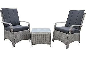 AZRBOPO 3 Pieces Outdoor Rattan Bistro Set, Outdoor Dining Set for 2, Patio Wicker Balcony Furniture, Table and Chairs Sets w Overlocked Cushioned & Waterproof Cover, for Garden, Backyard, Porch
