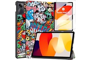 Alenbowen Compatibile con Xiaomi Redmi pad SE 11" （2023）,Cover Protettiva Ultra Sottile PU di con Funzione di Supporto,Graffiti + 1x pellicola protettiva in vetro temperato