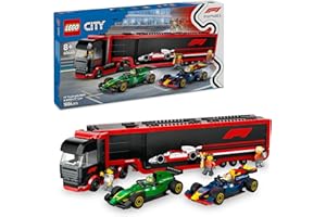 LEGO City F1 Truck with RB20 and AMR24 F1 Cars Toys for 8 Years and Older, Construction Kit for Kids with Transport Vehicle, 2 Racing Vehicles and 5 Minifigures, Gift for Boys and Girls 60445