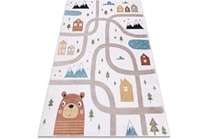 RUGSX Tapis pour Enfants Fun Polar Moderne, pour Chambre d'enfant, d'adolescent, Design Original, Rues, forêt, crème 120x170 cm