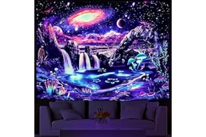 Ulticool – UFO Cascade Nature - Tapisserie phosphorescente dans le noir - Lumière noire sous lumière néon noire réactive aux UV - Psychédélique Blacklight Toile murale - 200 x 150 cm