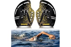 BOOSTEADY Pagaie da nuoto curve, pagaie da nuoto a mano con cinghie regolabili, paddle da nuoto per allenamento di forza superiore del corpo in nuoto, blu/giallo/rosa