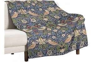 SHElifestyle William Morris Floral Flannel Blankets, Vintage Flower Strawberry Birds Retro Boho Botanical Plant Throw Bed Blanket for Sofa Chair Bed 30''x40''