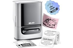 Nelko Etikettendrucker mit 1 Etiketten, Bluetooth PM220 beschriftungsgerät selbstklebend, 2 Zoll Thermo etikettiergerät Aufkleber Kompatibel mit iOS und Android für Einzelhandel,（weiß）