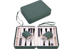 Engelhart – 250503 – 9-Inch Backgammon Travel Pouch with Zipper – Green Exterior, Felt Interior (Cream, Black, White) – Accessories Included