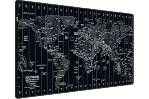 JIALONG Tappetino Mouse Grande Mouse Pad XXL Tappetino Scrivania (900x400mm) Confortevole, Lavabile, Base in Antiscivolo Personalizzato per Gaming, Ufficio, lavoro - Mappa del Mondo con Fuso Orario