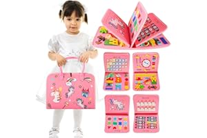 Lanjue Busy Board for Toddlers, Montessori Sensory Toys 22 in 1 Activity Fine Motor Skills Preschool Educational Portable Travel 1-6 Year Old Girls Gifts (Unicorn), Medium (LM-0757)