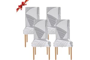 Jaotto Fundas para Sillas de Comedor Pack de 4,Modernas Fundas de Sillas de Comedor Respaldo Alto Elásticas Lavables Desmontables,Cubiertas para Sillas para Hotel Banquete(Línea Blanca,4 Piezas)