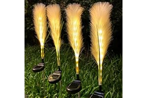 HERSANCE 4 Pack Solarlampen für Außen Garten Schilf Gartenleuchten Außen Wasserdichte LED Solarleuchten für Außenbeleuchtung, Bürgersteig, Hof, Terrasse, Dekoratio (Warmes Licht)
