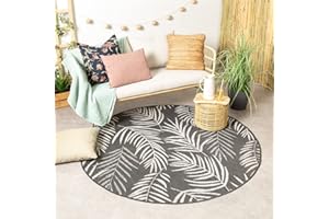 ‎FRAAI | HOME & LIVING FRAAI | Home & Living In- & Outdoor Teppich Rund - Malta Leaves Schwarz Ø 120cm (Outlet korting) - Wetterfest - Polypropylen - Flachgewebe - Balkon, Garten/Terrasse, Flur - Terrasse - Rug