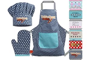 Emily´s Check Czapka kucharska + fartuch kuchenny + rękawica do garnków dla dzieci - 3-częściowy zestaw 1428.2002, Kitchen Rocket, średni [7-12 lat]