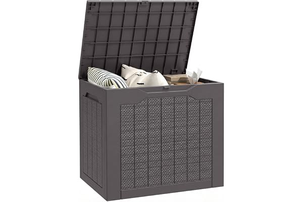 Outsunny Coffre de rangement extérieur 93L avec poignées encastrées, malle de rangement extérieur étanche pour jardin terrasse, 56 x 41 x 50 cm, marron