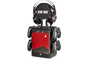Numskull Official Red Star Trek Gaming Accessory Locker & Storage Stand – Holds 10 Games/DVDs, 4 Controllers, Headset, and Accessories – Durable & Compact Organizer – Official Star Trek Merchandise