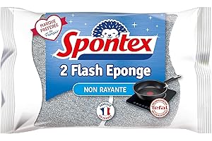 SPONTEX - Flash Eponge - 2 éponges non-rayantes spéciales plaques et poêles