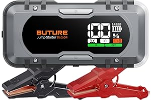BuTure Arrancador de Coches 6000A,12V Arrancador de baterias de Coche con 65W Carga Rápida(Todo vehículo de Gasolina o 12,0L de Diesel) Arrancador Coche Portatil con Cables Extendidos,Linterna LED